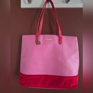 Juicy Couture Pink & Red Large Tote Bag Faux Leather Velvet Trim Charm